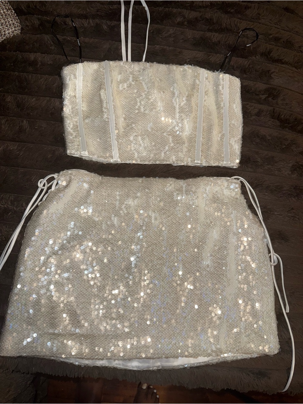 Forever 21 Ivory Sequin Two-Piece Skirt Set